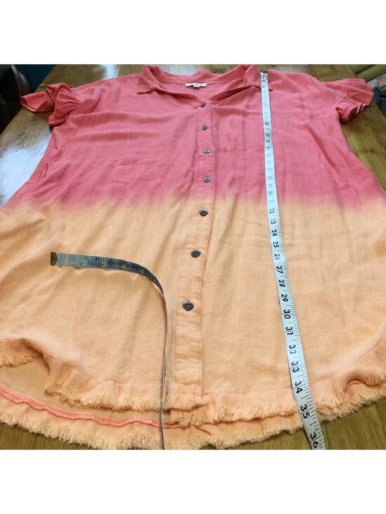 Umgee USA Womens Linen Blend Ombre Button Up Shirt Dress Frayed Hem Size L Boho - Picture 9 of 9